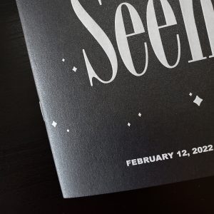 Black Metallic Event Program Booklet with White Ink